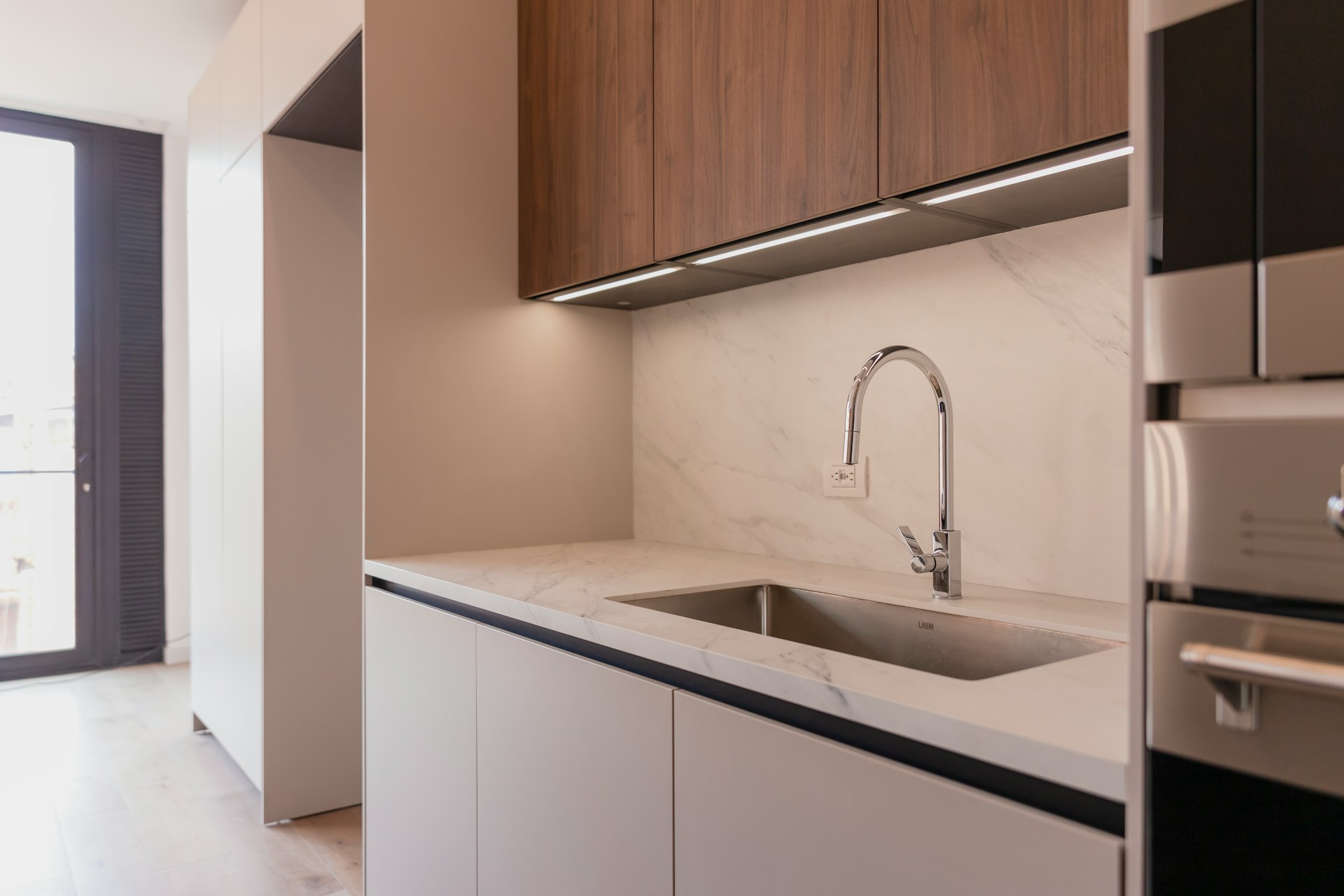 Modern kitchen with stainless steel appliances