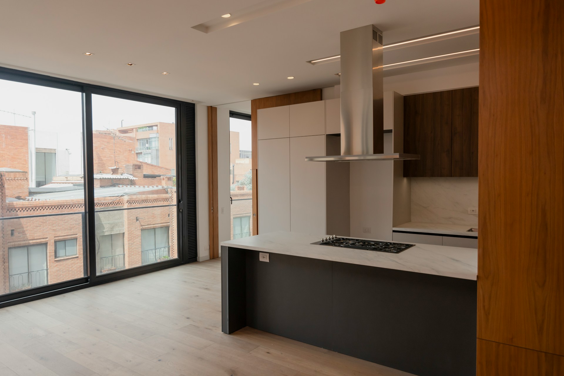 Kitchen with window view and modern appliances