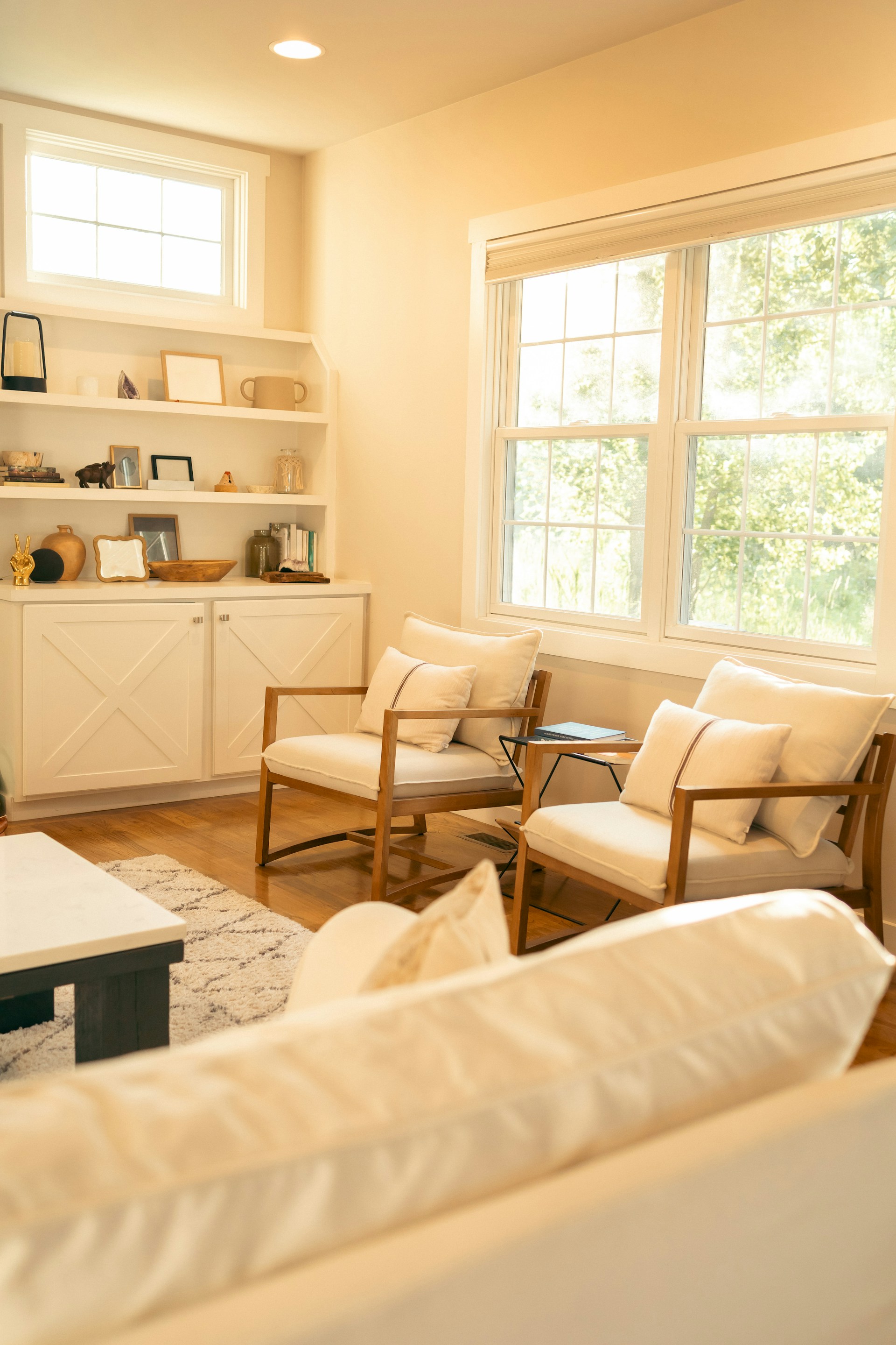 Bright living room with large windows